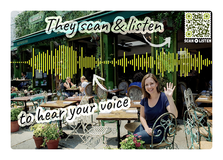 Front of SoundCard with photo and voice waveform