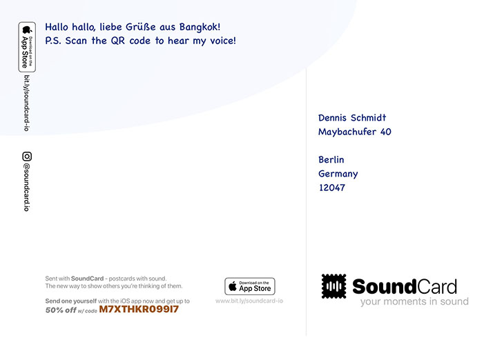Back of SoundCard postcard — A love letter